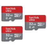 Lot de 3 sandisk ultra 32 go carte m�moire micro sd microsd class 10 uhs - i 120mb / s