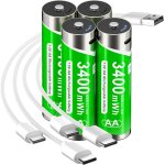 Lot de 4 piles aa rechargeables usb 400 mwh / lithium - crash light piles aa rechargeables haute capacit� ...
