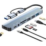 M - acbook hub usb c 8 en 2 - adaptateur multiport usb c avec lecteur de carte sd & tf, ports usb 3. ...
