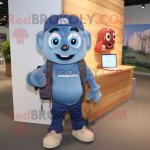 Mascotte redbrokoly de personnage en costume d'ordinateur bleu marine habill d'une chemise en chambray ...