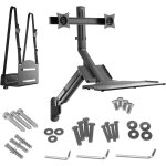 Mc - 633 station de travail assis - debout 3 en 1 : support mural pour moniteur 2 voies avec etagre ...