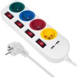 Mce229 w bloc multiprises rallonge 4 prises + 2x usb avec interrupteurs 250vac / 10a, 2. 1a 5v, 1. 5m ...