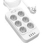 Multiprise 5m, bloc multiprise 6 prises avec 4 ports usb chargeur (3 usb a + 1 usb c) prise multi parasurtense ...