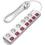 Multiprise avec 6 prises & 2 usb & 7 interrupteurs individuel, 3680w max, montage mural, scurit enfants, ...