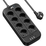 Multiprise electrique, bloc 6 prises 3680w 13a avec 4 ports chargeur (3 usb a + 1 usb c) prise multi ...