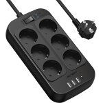 Multiprise electrique, bloc 6 prises 3680w 13a avec 4 ports chargeur (3 usb a + 1 usb c) prise multi ...