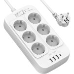 Multiprise electrique, bloc 6 prises 3680w 13a avec 4 ports chargeur (3 usb a + 1 usb c) prise multi ...