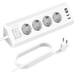 Multiprise electrique parasurtenseurs 4 prises avec 2 ports usb a + 2 ports usb c, prise d'angle avec ...