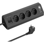 Multiprise electrique parasurtenseurs 4 prises avec 2 ports usb a + 2 ports usb c, prise d'angle avec ...