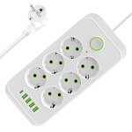Multiprise electrique, multiprise usb 6 prises avec 4 ports usb(3 usb a + 1 usb c), prise plate avec ... Multiprise electrique, multiprise usb 6 prises avec 4 ports usb(3 usb a + 1 usb c), prise plate avec ...