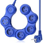 Multiprise flexible  360 9 en 1 avec 4 usb, 5 prises, 3680 w, parasurtenseur et interrupteur 16 a, pour ...