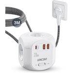 Multiprise avec interrupteur cube secteur 4 prises, 2 usb et 1 type c pd 20w, multiprise usb parafoudre ...