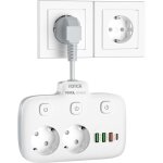 Multiprise avec interrupteur individuel, 2 prises ac, 1 charge rapide usb - c pd 20w et 3 usb - a qc ...