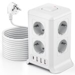 Multiprise avec interrupteur, tour multiprise 8 prises et 4 ports usb(max 5v / 3. 4a) multiprise parafoudre ...