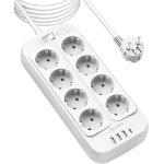 Multiprise parasurtenseur, bloc multiprise 8 prises avec 4 ports usb chargeur (3 usb a + 1 usb c) prise ...