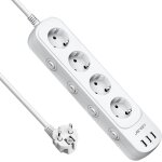 Multiprise usb  4 prises avec 3 ports usb rallonge lectrique (3680 w) avec interrupteur individuel ...