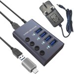 Naeryut - hub usb 3. 0 en aluminium a 4 ports avec transfert de donnes a 4 ports, adaptateur secteur ...