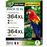 Pack 12 cartouches encre 364xl 364 xl compatible pour hp noir noir photo cyan magenta jaune haute capacit� ...