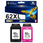 Pack 2 cartouche 62xl 62 xl c2p04ae c2p06ae compatible pour hp noir couleur haute capacit� avec puce