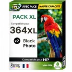 Pack 2 cartouches encre 364xl 364 xl compatible pour hp noir photo haute capacit� avec puce 435 pages ...