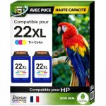 Pack 2 cartouches compatible pour hp 22xl c9352ae c9352ce couleur 415 pages avec puce