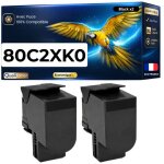 Pack 2 toner 80c2xk0 compatible pour lexmark 410 510 cx510 noir haute capacit� avec puce 8000 pages