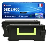 Pack de 2 toners compatible pour lexmark 58d2h0e 58d2h00 noir 15000 pages nopan - ink
