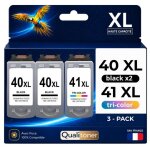 Pack de 3 cartouches compatible pour canon pg40 cl41 noir et couleur