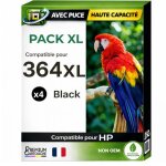 Pack 4 cartouches encre 364xl 364 xl compatible pour hp noir haute capacit� avec puce 650 pages