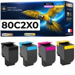 Pack de 4 toners compatible pour lexmark 80c2xk0 80c2xc0 80c2xm0 80c2xy0 noir et couleurs