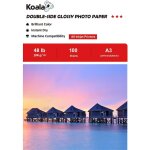 Patq - koala papier photo double face brillant pour imprimante  jet d'encre, a3, 180 g / m, 100 feuilles. ...