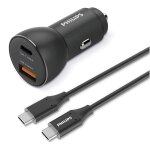 Philips chargeur voiture usb ac - dlp2521c / 04 - noir - c�ble usb - c inclus - adaptateur usb - c et ...