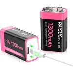 Piles 9v rechargeables, 1300mah haute capacit lithium - ion 9 volt piles carres avec port de charge ...