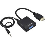 Avec port audio 3, 5mm adaptateur vga femelle vers hdmi m�le c�ble audio vid�o, compatible avec ordinateur, ...