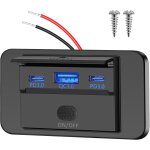 Prise de chargeur usb 3 ports, chargeur de voiture doubl� pd3. 0 usb c et qc3. 0 usb a avec interrupteur, ...