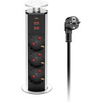 Prise de table escamotable 3 compartiments 3 usb, prise encastrable escamotable avec usb - c, 1, 8m de ...