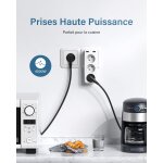 Prise usb secteur multiple, 5 en 1 chargeur multiprises avec 3 sortie ac 16a, 4000w et 2 ports usb, murale ...