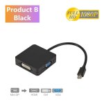Produit b noir - mini dp displayport vers hdmi, vga, dvi, adaptateur, convertisseur de cble 3 en 1, ...