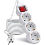 Rallonge de 5 mtres avec 3 prises et interrupteur, pour la maison, le bureau et les voyages, blanc 1 ...