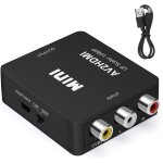 Rca to hdmi adapter, 1080p rca composite cvbs av to hdmi video audio converter support pal / ntsc for ...