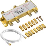 Répartiteurs de câble coaxial 5 - 2500 mhz 6 voies répartiteur satellite avec câbles rg6 doré 6 adaptateurs ... Répartiteurs de câble coaxial 5 - 2500 mhz 6 voies répartiteur satellite avec câbles rg6 doré 6 adaptateurs ...