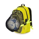Sac � dos sport enfant jaune avec filet ballon et casque amovible, cartable scolaire 20l usb pour pc ...