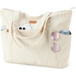 Sac fourre - tout femme grand en velours côtelé, bandouliere cabas avec fermeture eclair et poches, léger ... Sac fourre - tout femme grand en velours côtelé, bandouliere cabas avec fermeture eclair et poches, léger ...
