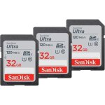 Sandisk - lot de 3 cartes mmoire sdhc ultra 32 go, jusqu' 120 mo / s, classe 10, uhs - i, v10