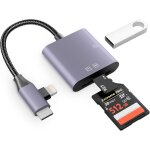 Sd / tf / microsd card reader with dual lightning and usb - c connector - plug & play memory card adapter ...