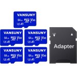 Senior - carte sd 64go, lot de 5 carte micro sd 64go + adaptateur sd, 64go micro sd vitesse de lecture ...