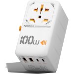 Senior - gan adaptateur pr universelle, charge rapide 100w, chargeur universel de voyage avec 2 usb c ...