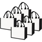 Sjzg - lot de 6 sacs fourre - tout en toile de coton avec cts en toile de jute noire, sac de courses ...