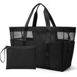 Sjzg - kalidi sac de plage xxl en maille avec fermeture eclair pour femme, grand sac de bain, sac de ...