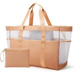 Sjzg - kalidi sac de plage xxl en maille avec fermeture eclair pour femme, grand sac de bain, sac de ...